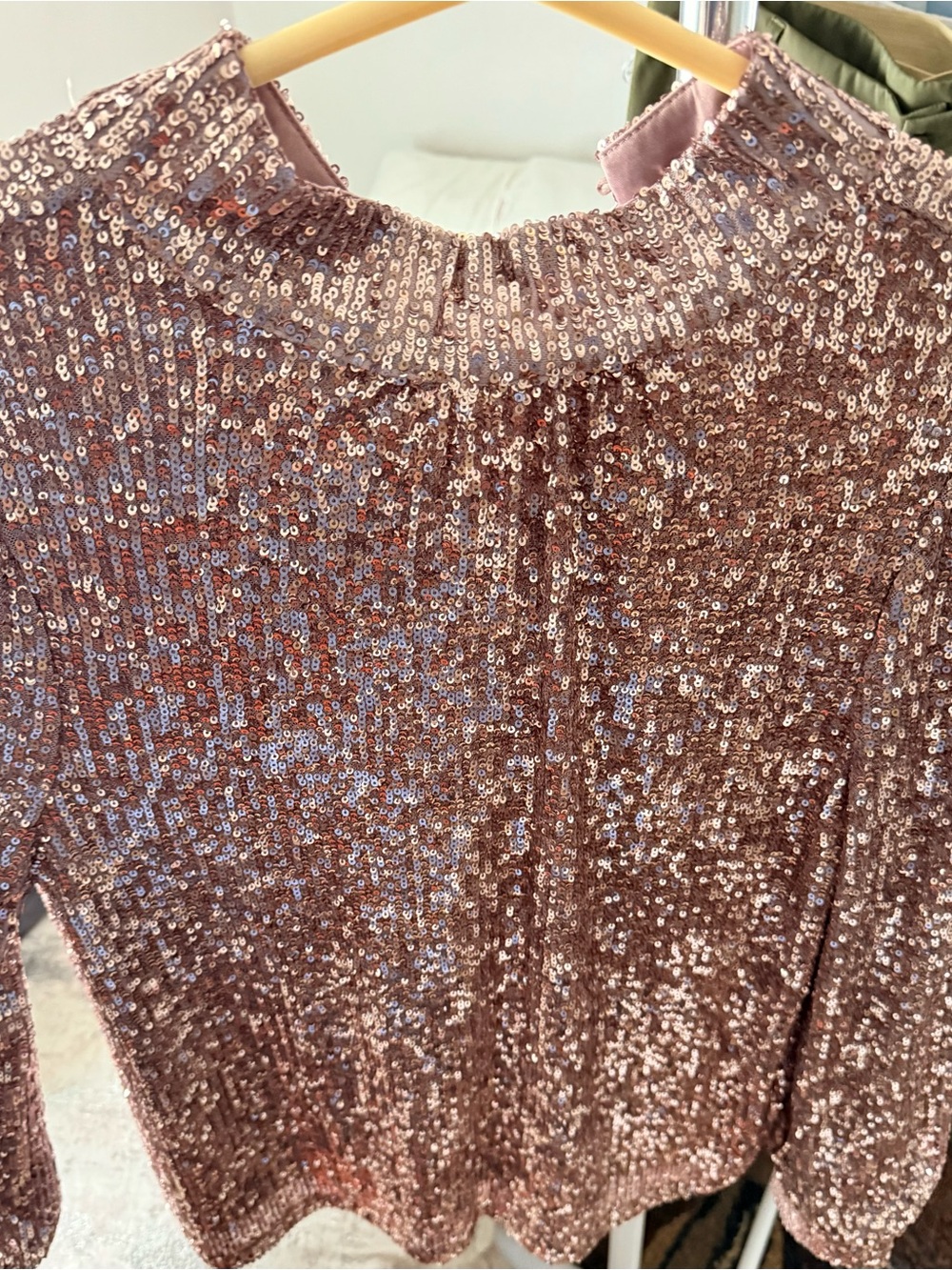 Cable & Gauge Rose Gold Sequin Top with Mock Neck